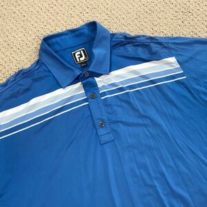 FootJoy Mens Athletic Fit Golf Polo Shirt Blue Striped Short Sleeve Size Large
